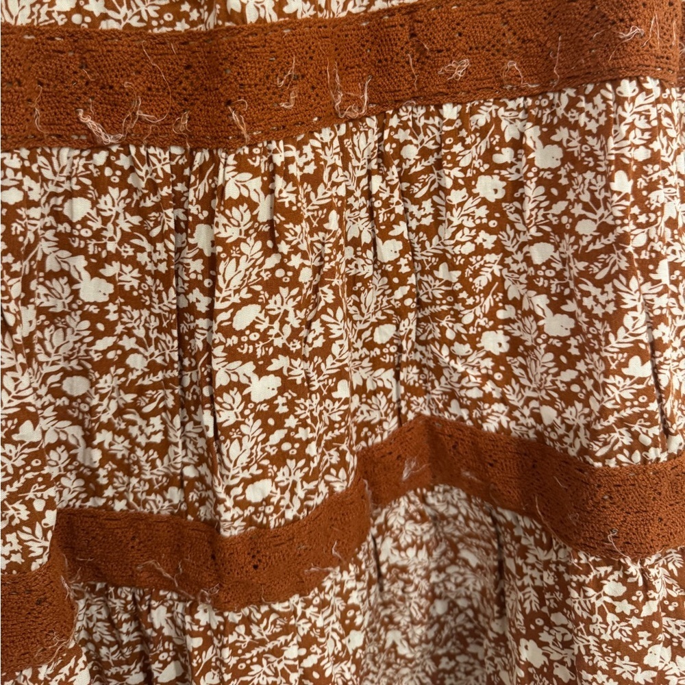 Pink Lily Floral Tiered Midi Skirt – Rust Brown – Size Small - Picture 4 of 5